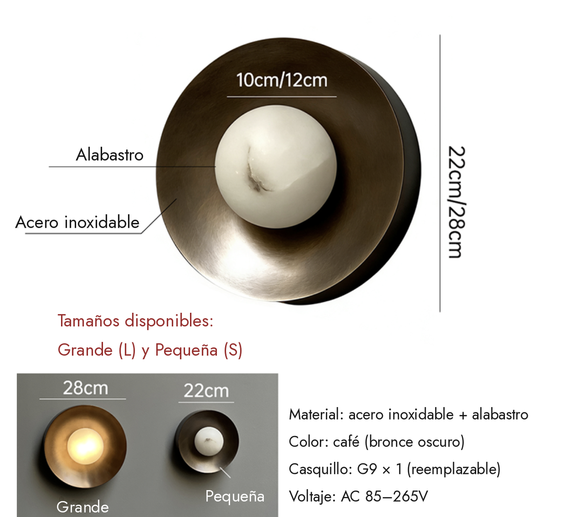 Aplique de Pared de Alabastro — Disco de Acero Café