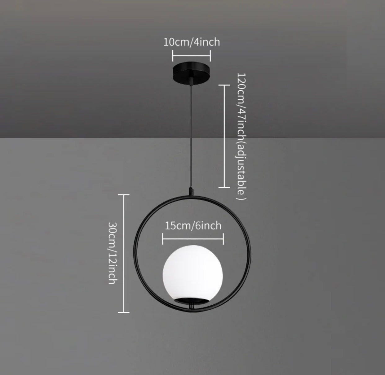 Lampara con marco redondo y bola de cristal