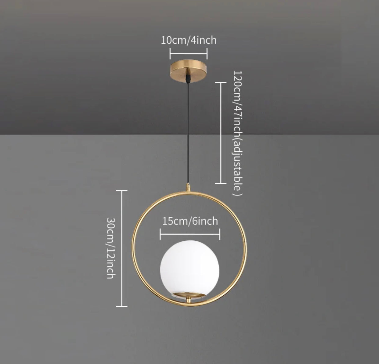 Lampara con marco redondo y bola de cristal