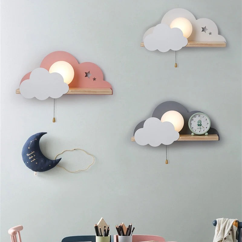 Lampara de pared con forma de nube y bola de cristal