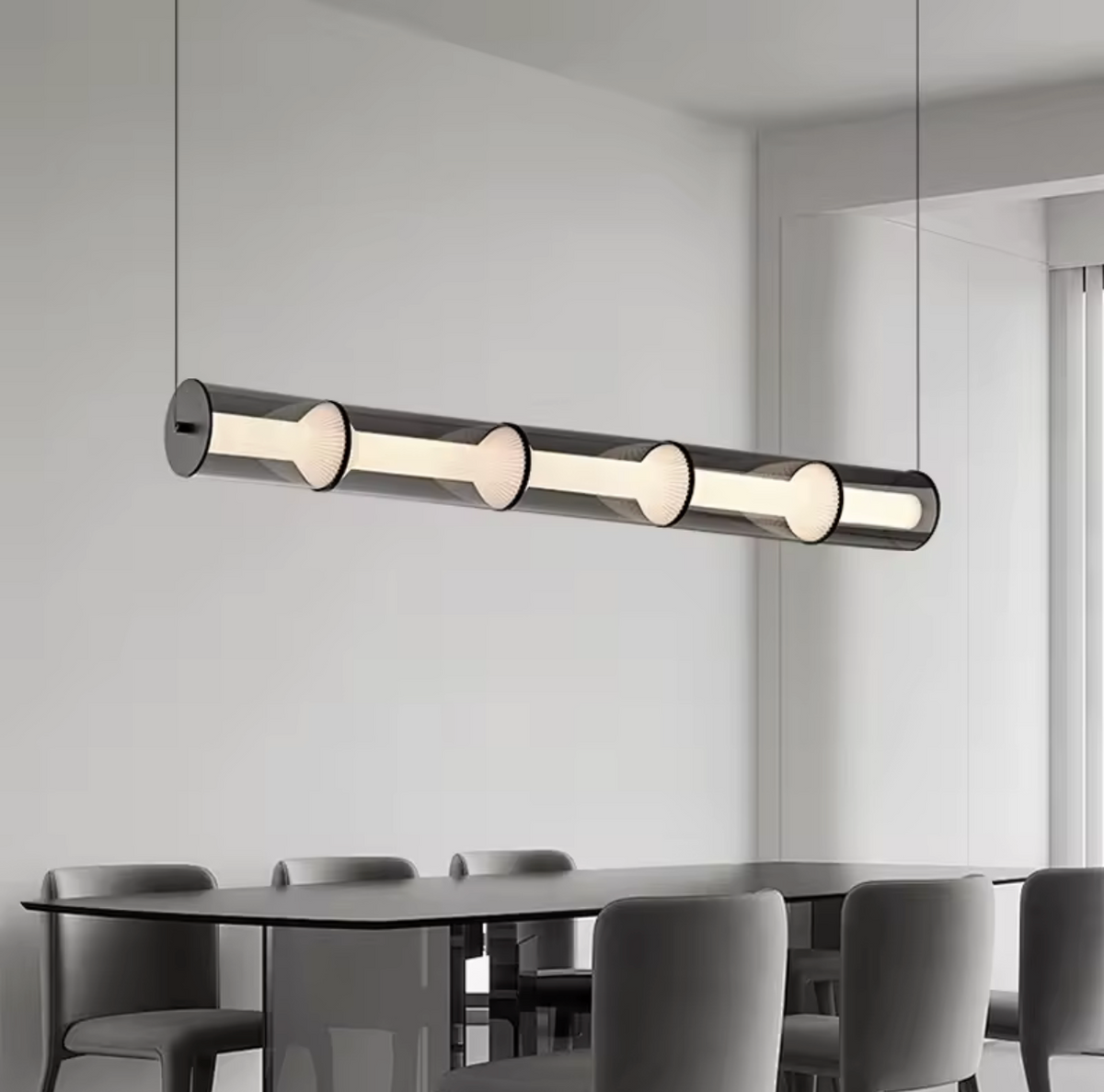 Lámpara Colgante Lineal LED — Tubo de Vidrio con Difusores Plisados