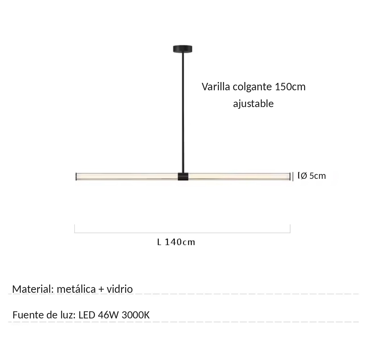 Lámpara Colgante Lineal LED — Tubo de Vidrio