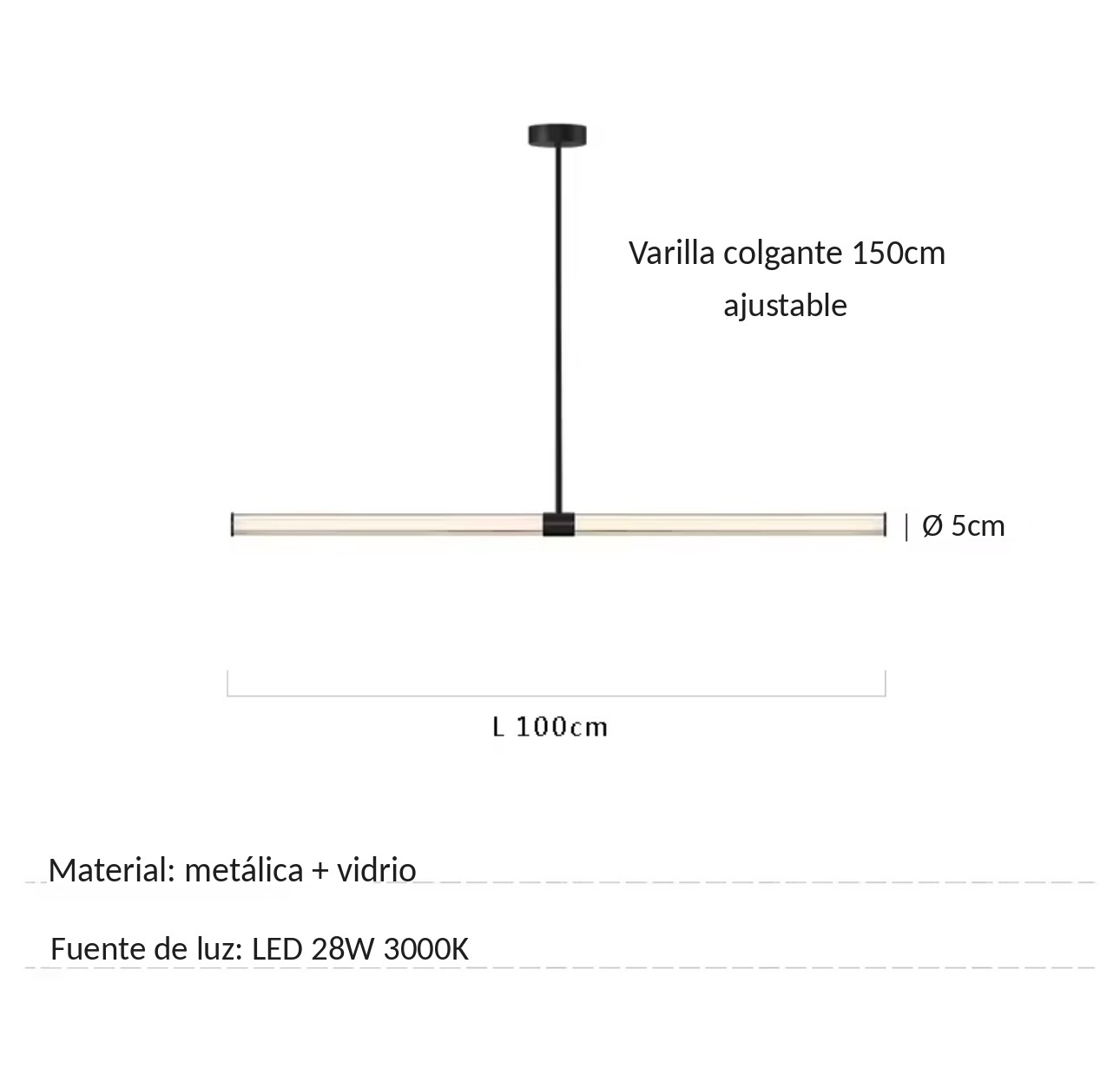 Lámpara Colgante Lineal LED — Tubo de Vidrio