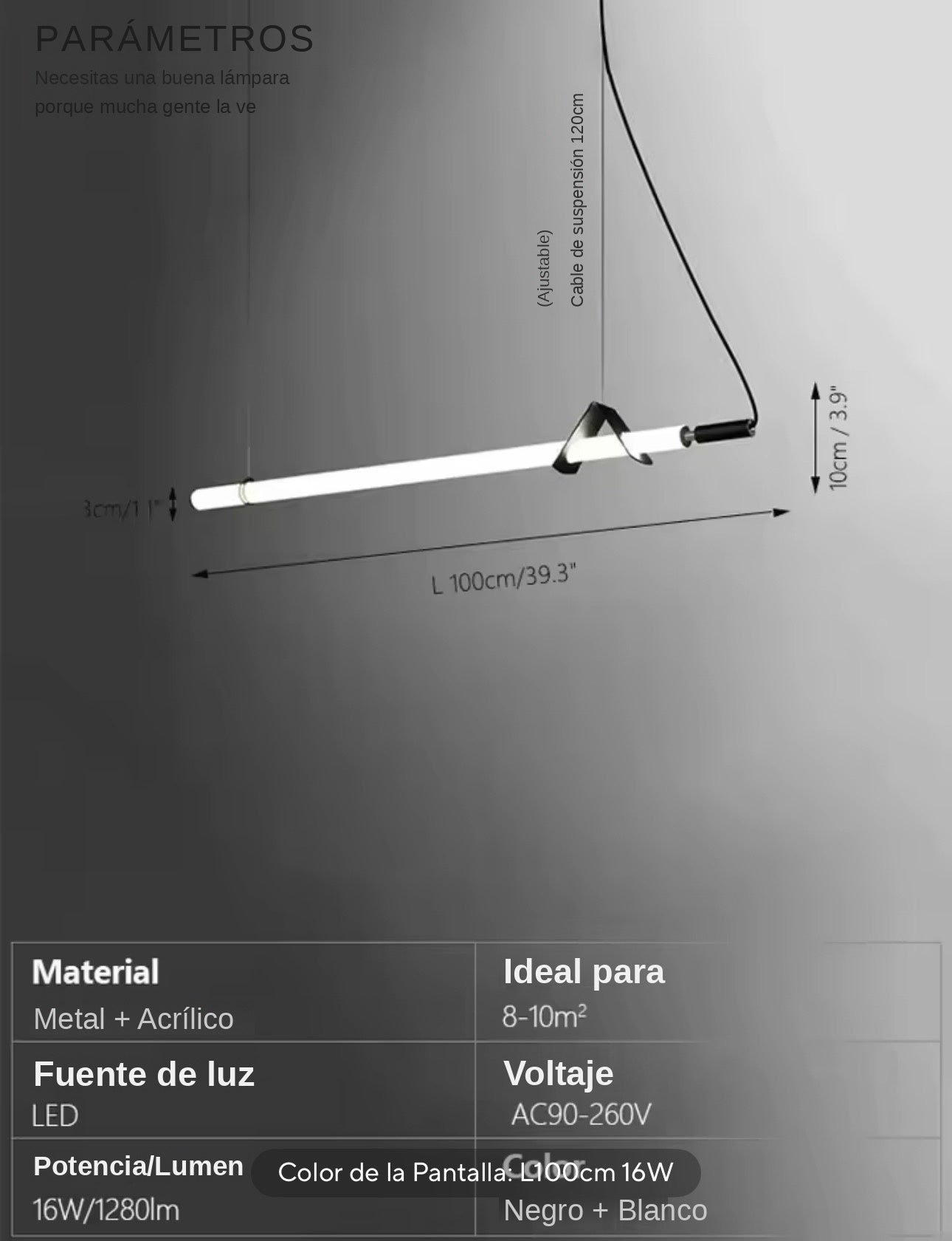 Lámpara Colgante Lineal LED — Tubo Acrílico