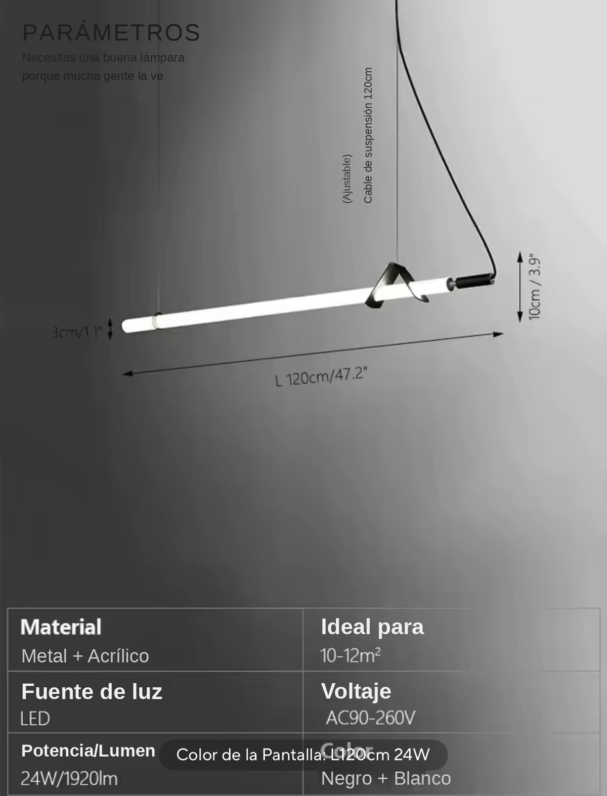 Lámpara Colgante Lineal LED — Tubo Acrílico