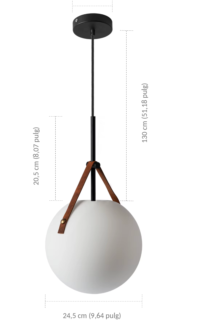 Lámpara Colgante de Globo de Vidrio — Correa de Cuero