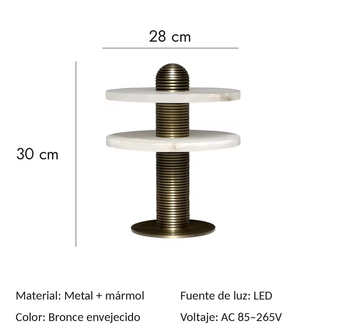 Lámpara de Mesa de Mármol — Doble Disco y Columna Estriada